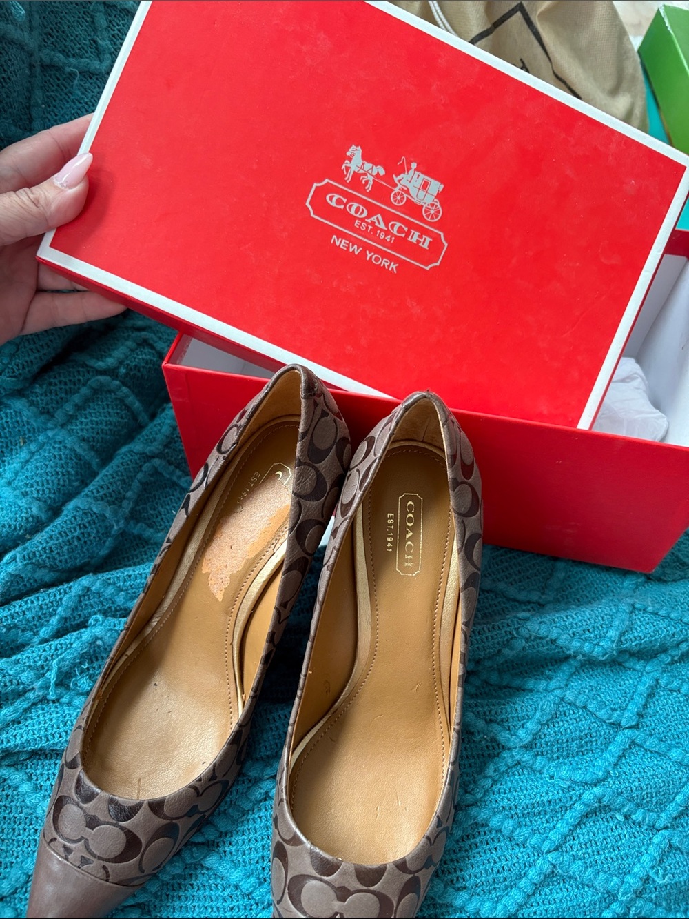 Coach Brown Signature Canvas Pointed-Toe Pumps - Picture 7 of 7